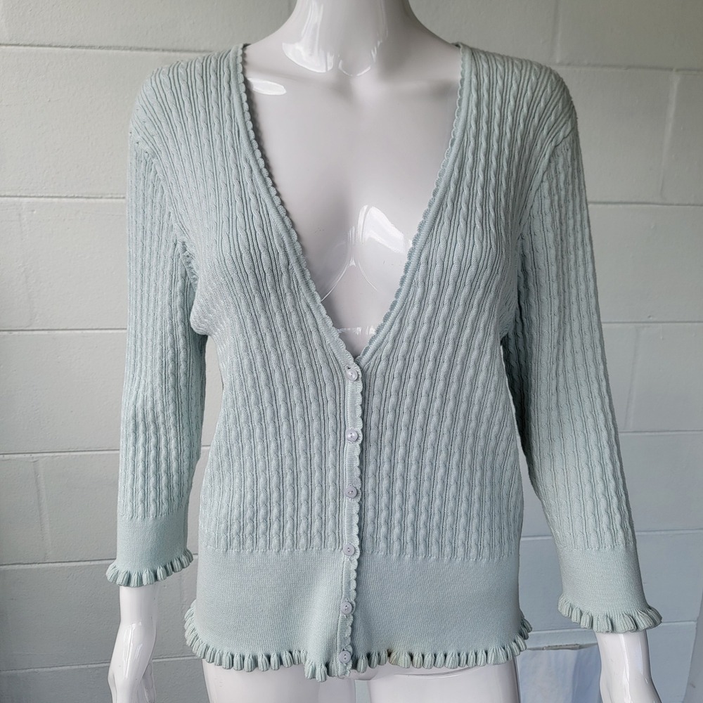 VTG 90s Jeanne Pierre Cardigan Pastel Blue Women XL Y2K Coquette Balletcore Chic